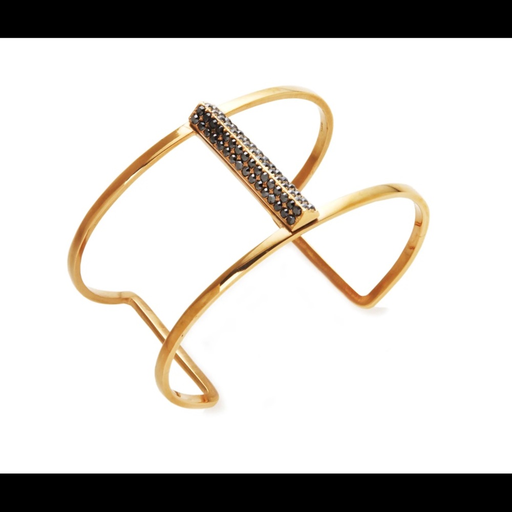 Henri Bendel Luxe Pave Deco Bar Harness Cuff in Rose Gold and Black